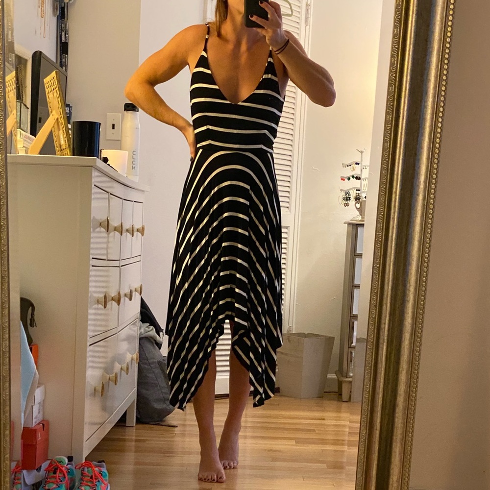Olivaceous Striped High Low Dress